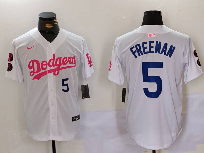 Men Los Angeles Dodgers #5 Freeman White pink joint name 2024 Nike MLB Jersey style 1